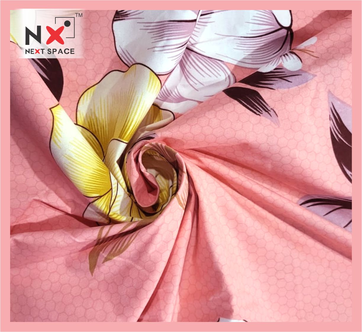 Next Space - Soft Cotton Feel Bed Sheet with Pillow Covers - NX 930 - Pink Blossom