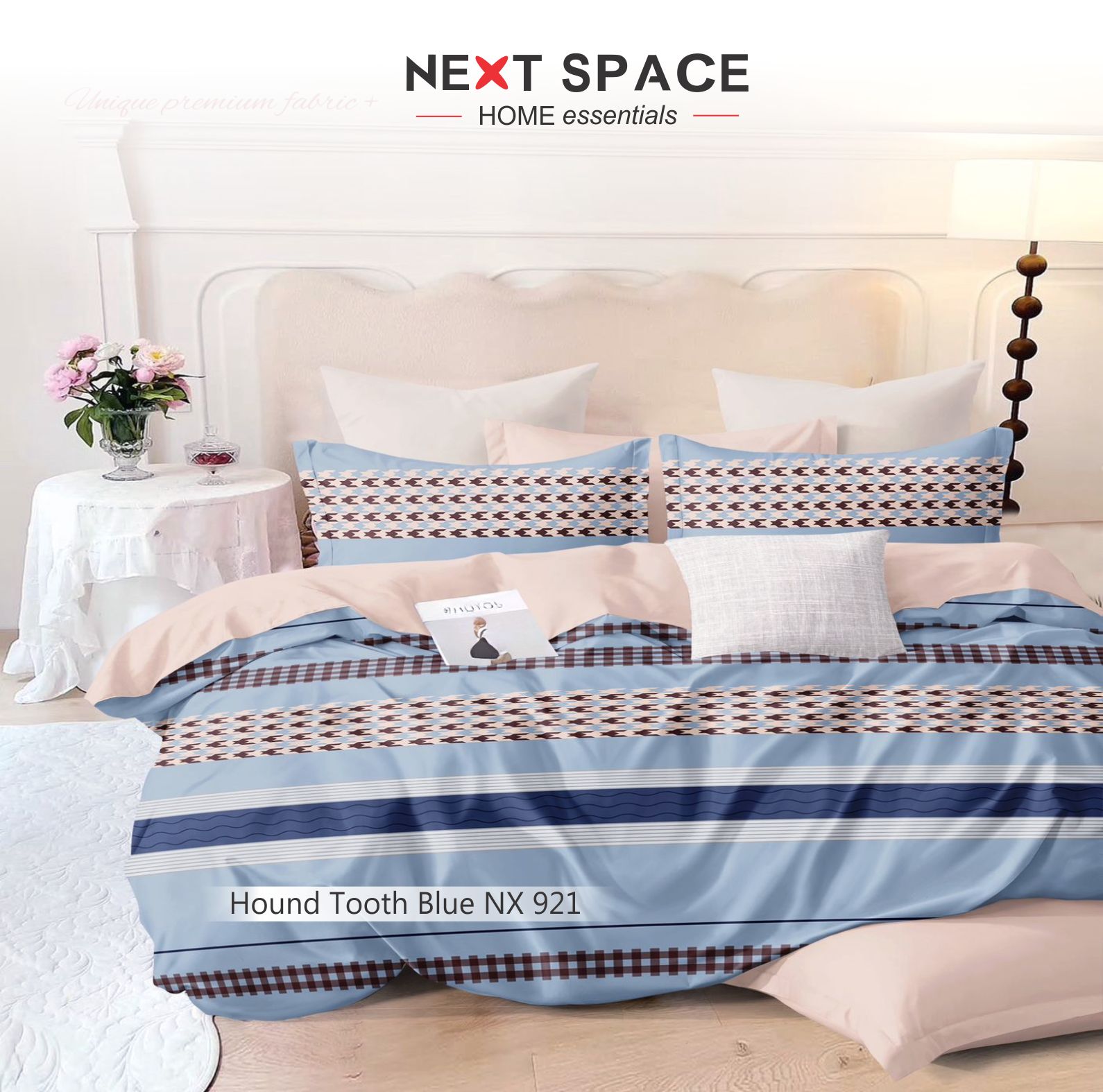 Next Space - Soft Cotton Feel Bed Sheet with Pillow Covers - NX 921 - Hound Tooth Blue