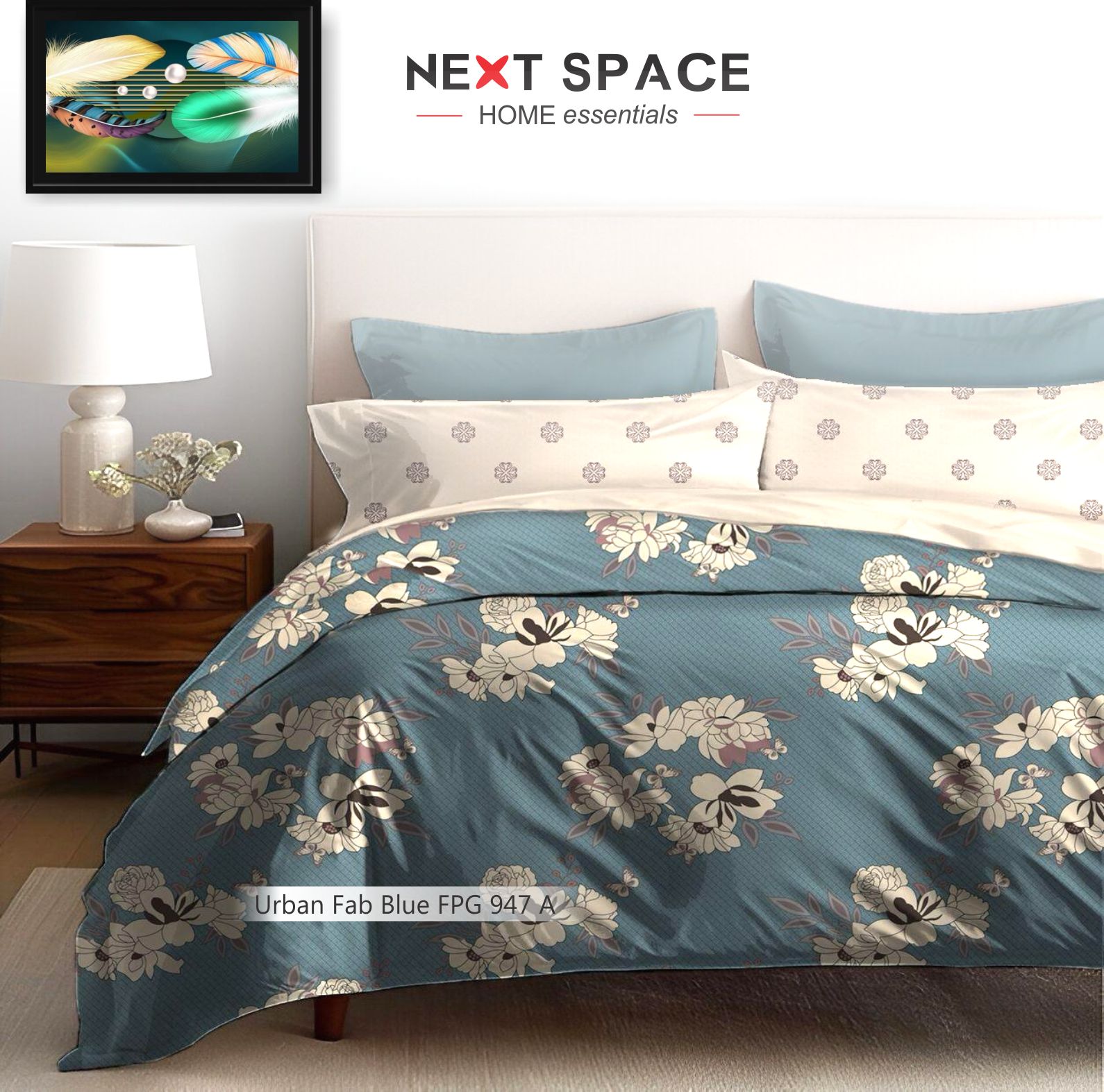 Next Space - Soft Cotton Feel Bed Sheet with Pillow Covers - NX 947 - Urban Fab Blue