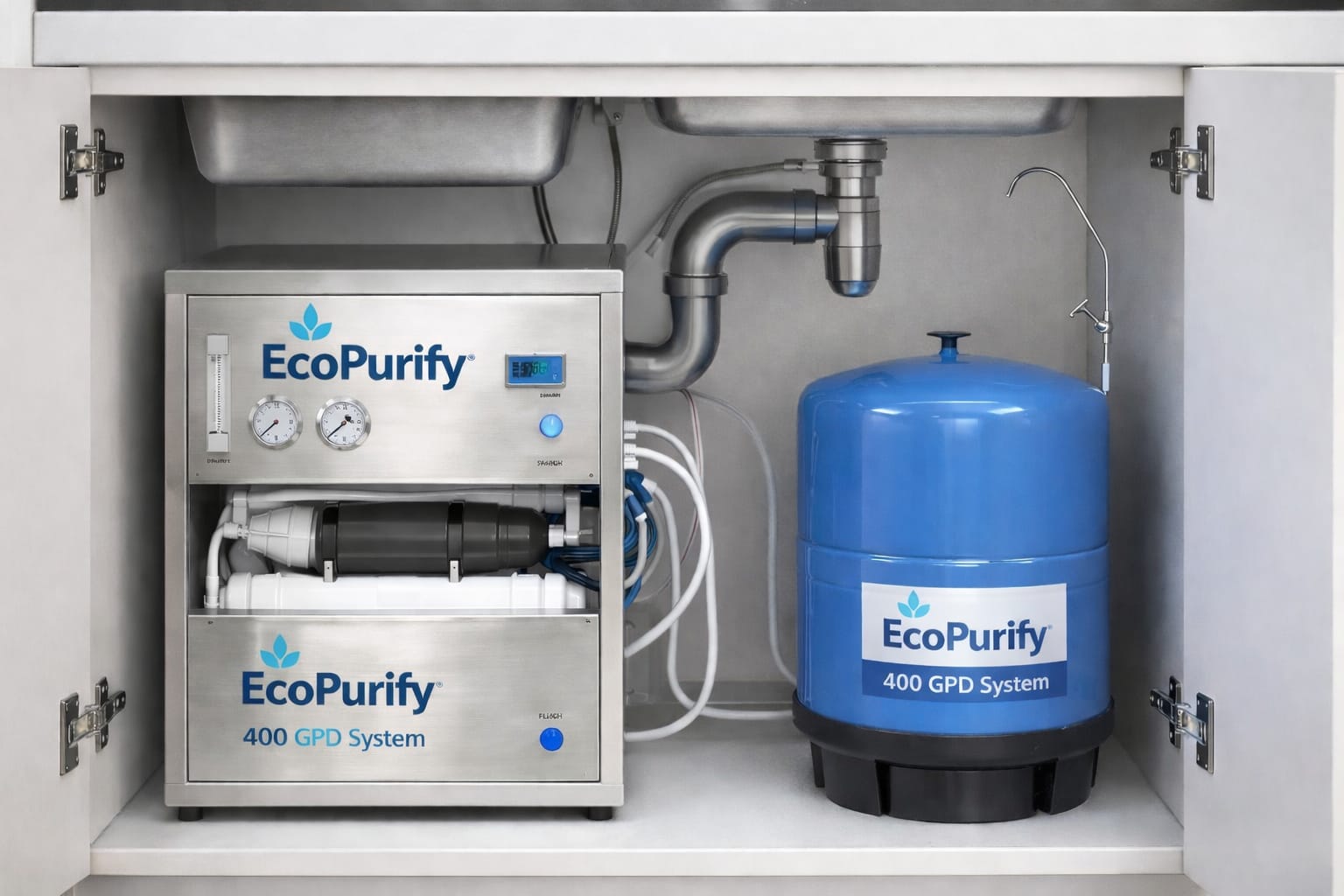 EcoPure Vita 400 GPD Water Purification System – Compact Under-Sink RO for Safe Drinking & Cooking Water