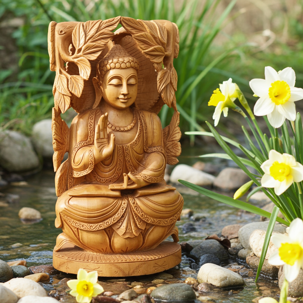 Handmade Kadam Wood Buddha Statue 