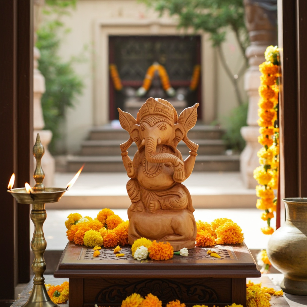 Wooden Ganesha Statue