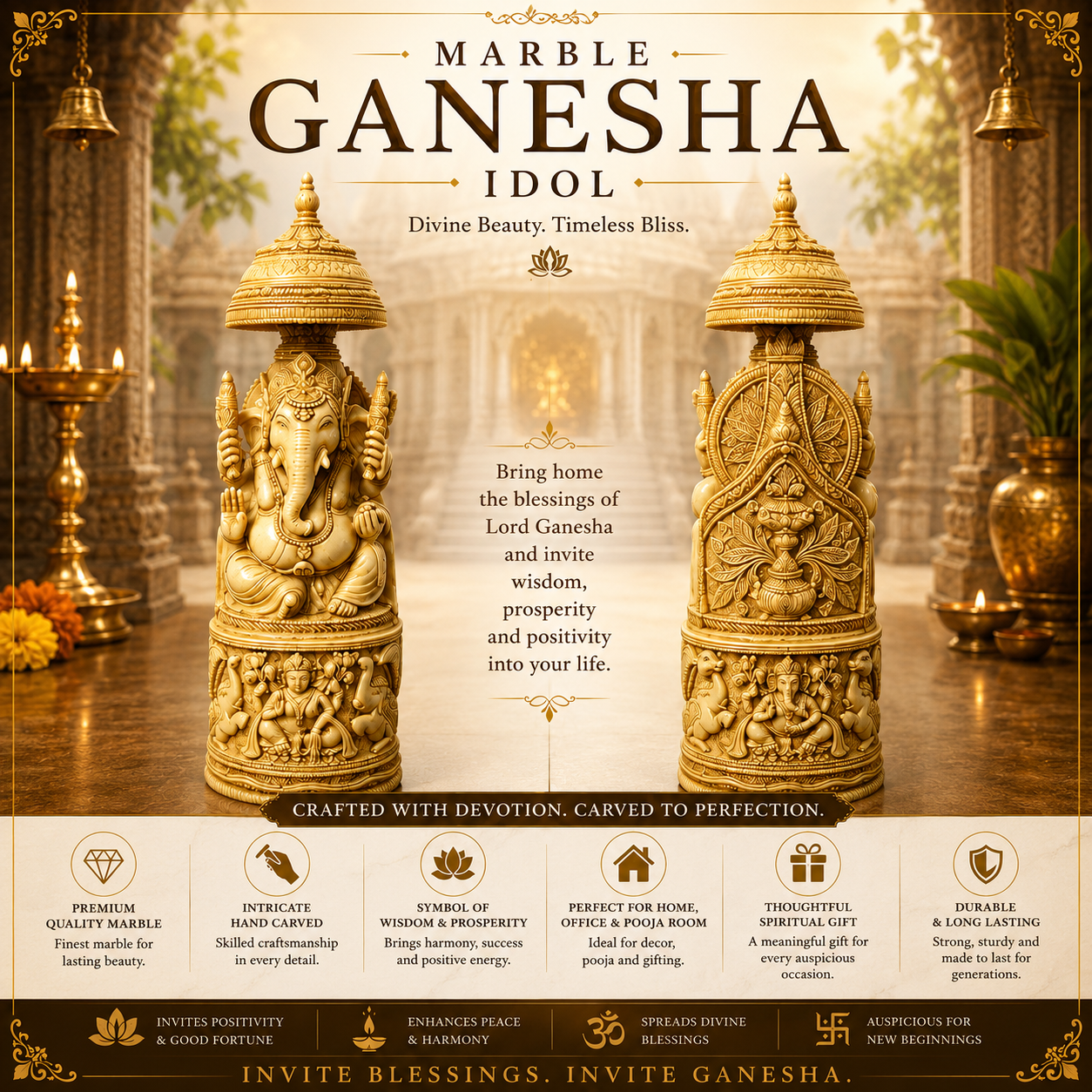 Marble Ganesha Idol – Handcrafted Symbol of Prosperity & Blessings