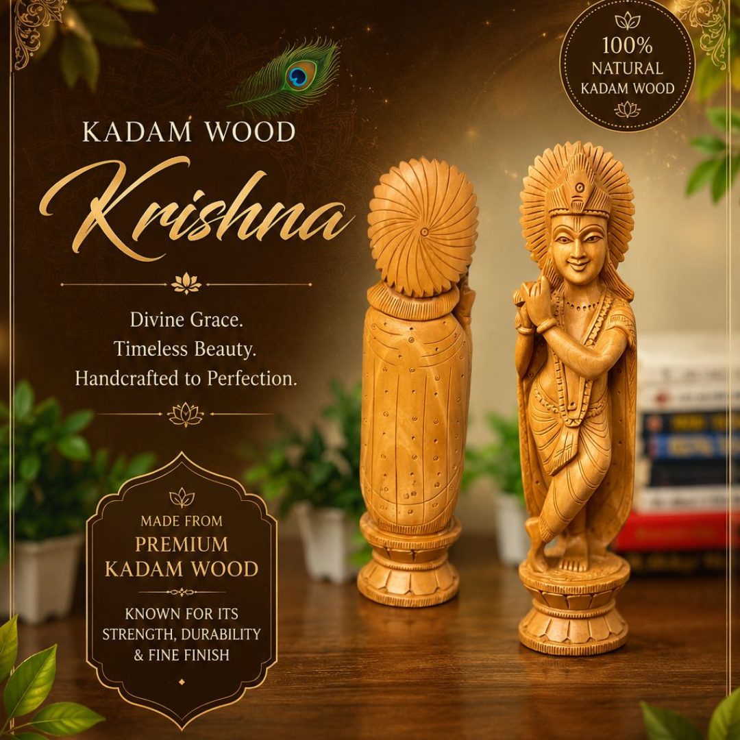 Handcrafted Kadam Wood Krishna Idol