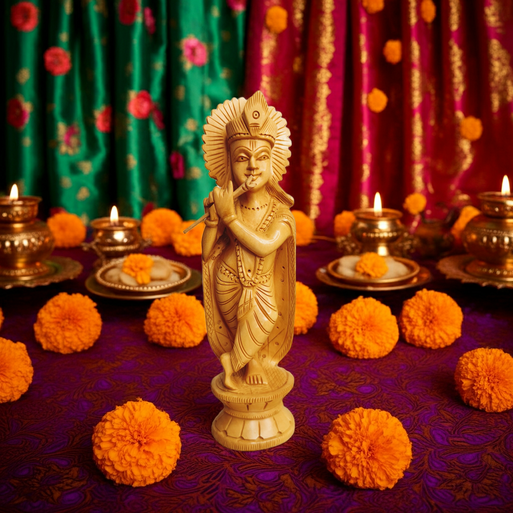 Handcrafted Kadam Wooden Krishna Idol