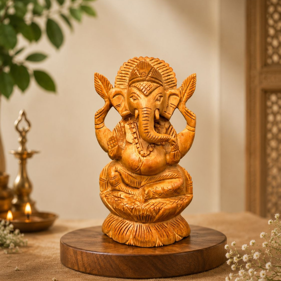 Handcrafted Kadam Wood Ganesha Idol