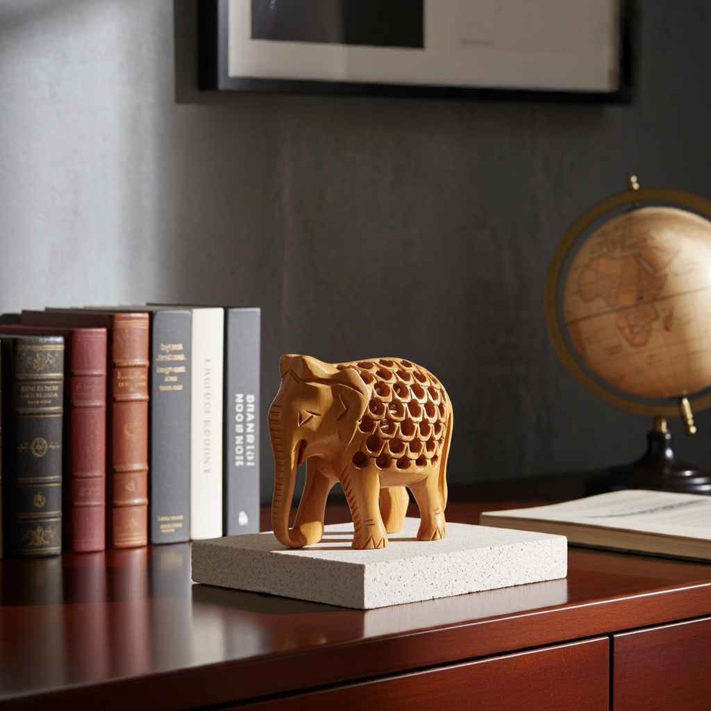 Hand-carved Wooden Elephant Figurine