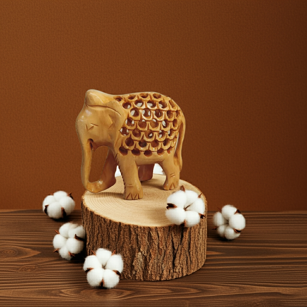 Hand-carved Wooden Elephant Figurine