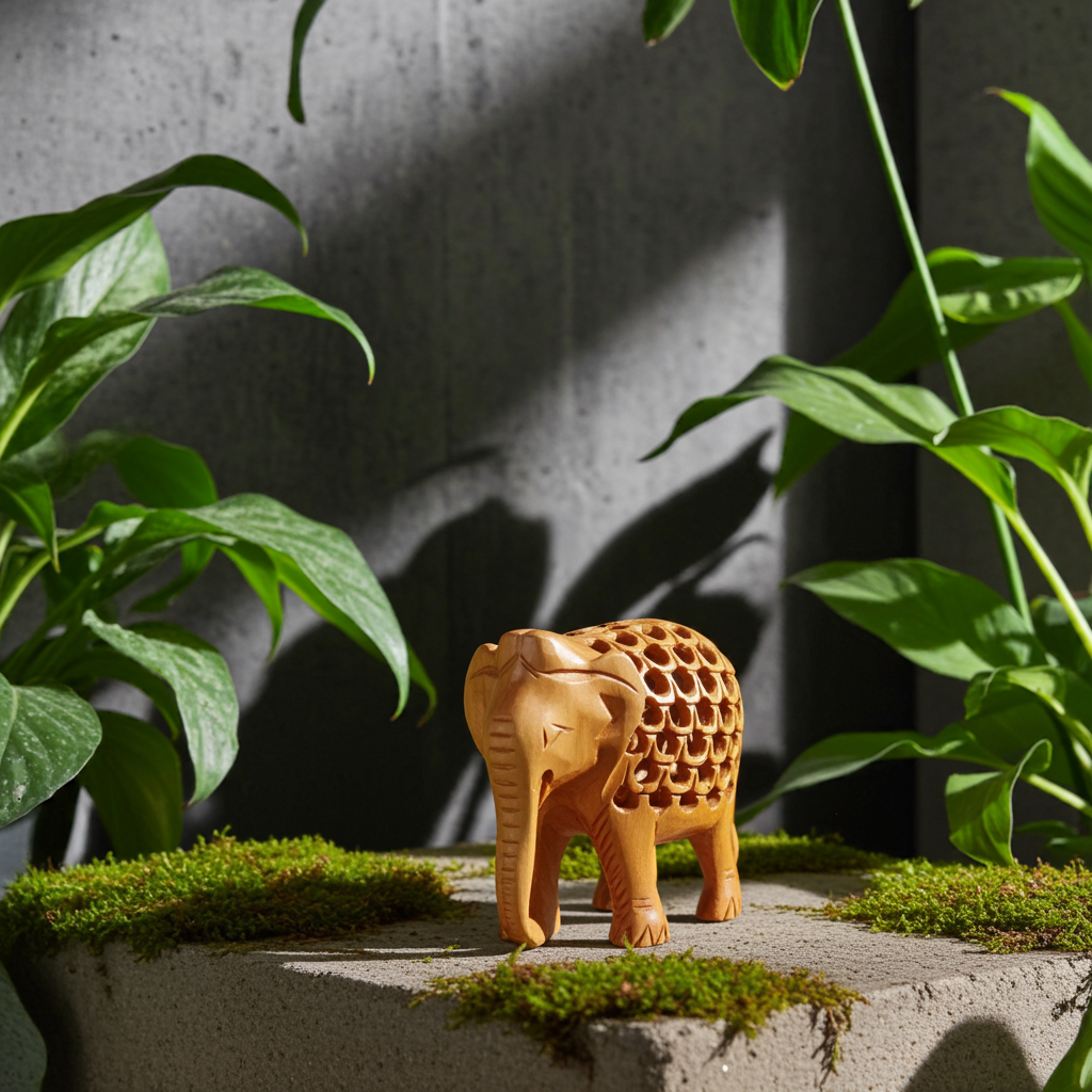 Hand-carved Wooden Elephant Figurine
