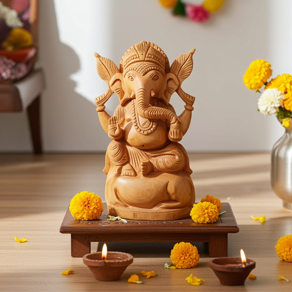 Wooden Ganesha Statue