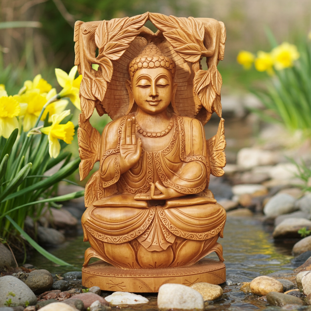 Handmade Kadam Wood Buddha Statue 