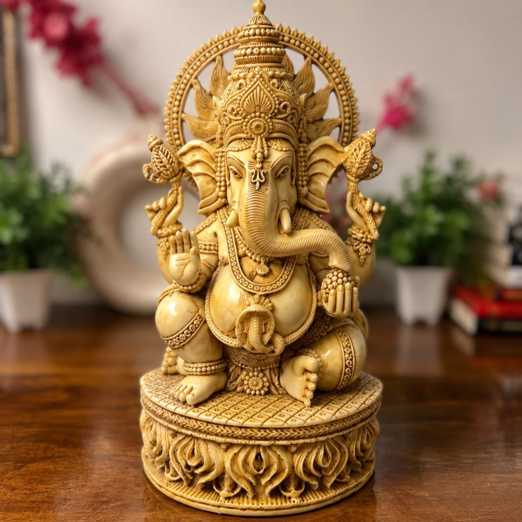 Divine Blessings Ganesha Idol – Premium Marble Finish Decorative Statue | Luxury Home Décor & Gift