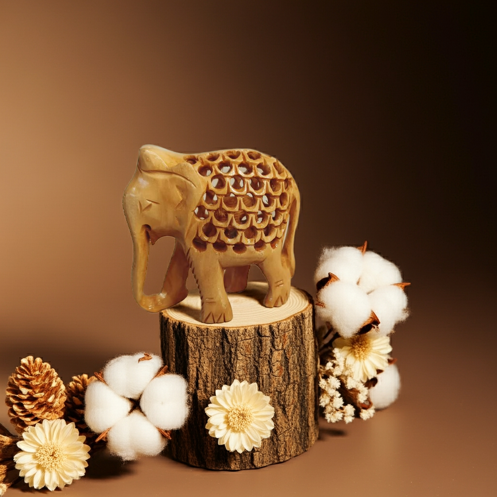 Hand-carved Wooden Elephant Figurine