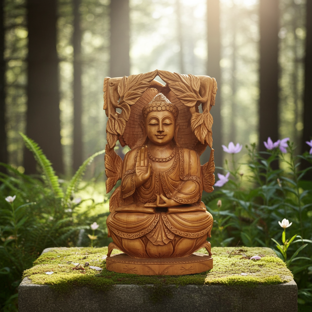 Handmade Kadam Wood Buddha Statue 