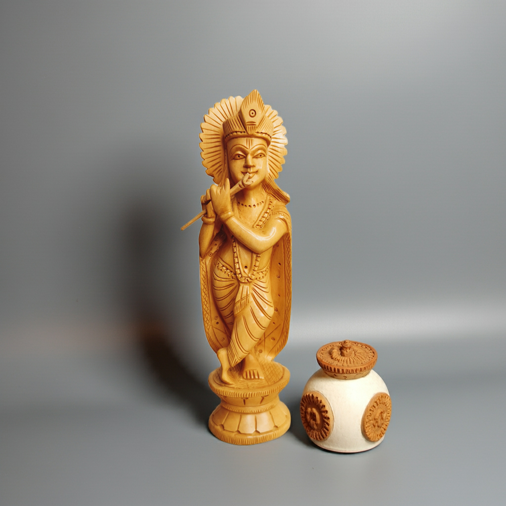 Handcrafted Kadam Wooden Krishna Idol