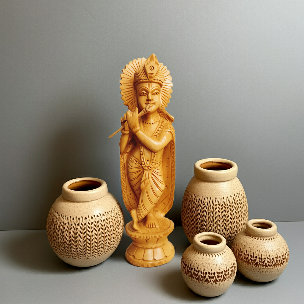 Handcrafted Kadam Wooden Krishna Idol