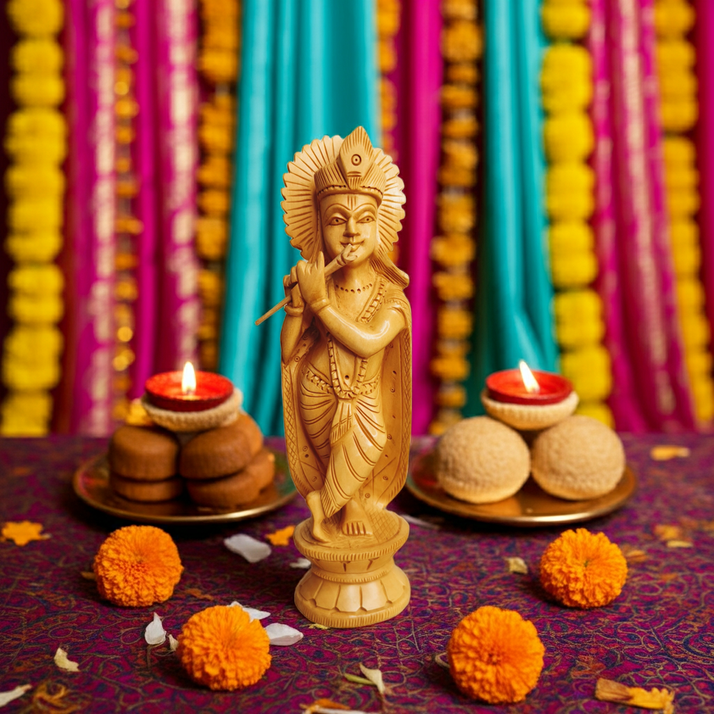 Handcrafted Kadam Wooden Krishna Idol