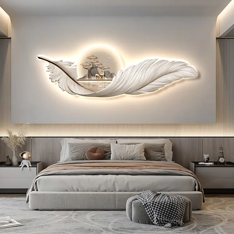 Moderne Wohnzimmer Wandkunst Federbild mit LED-Beleuchtung || Modern Living Room Wall Art Feather Picture with LED Lighting