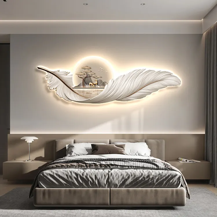 Moderne Wohnzimmer Wandkunst Federbild mit LED-Beleuchtung || Modern Living Room Wall Art Feather Picture with LED Lighting