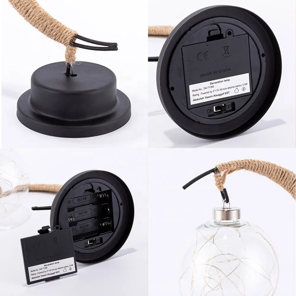 Handgefertigte Rattan-Glaskugel-Lampe mit Stern- und Monddesign || Handmade Rattan Glass Ball Lamp with Star and Moon Design