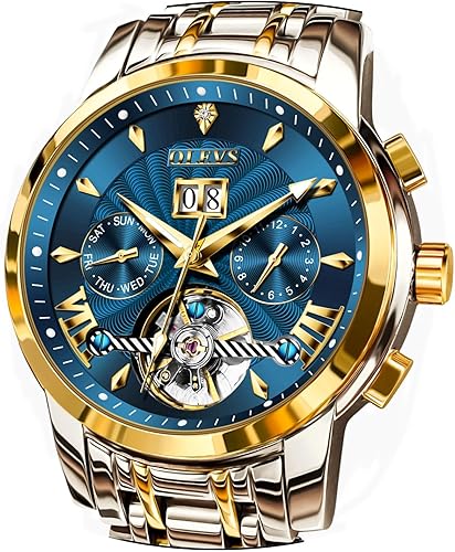 OLEVS Men Automatic Watch Stainless Steel Skeleton Mechanical Date Calendar Luxury Classic Business Waterproof Luminous Wrist Watches