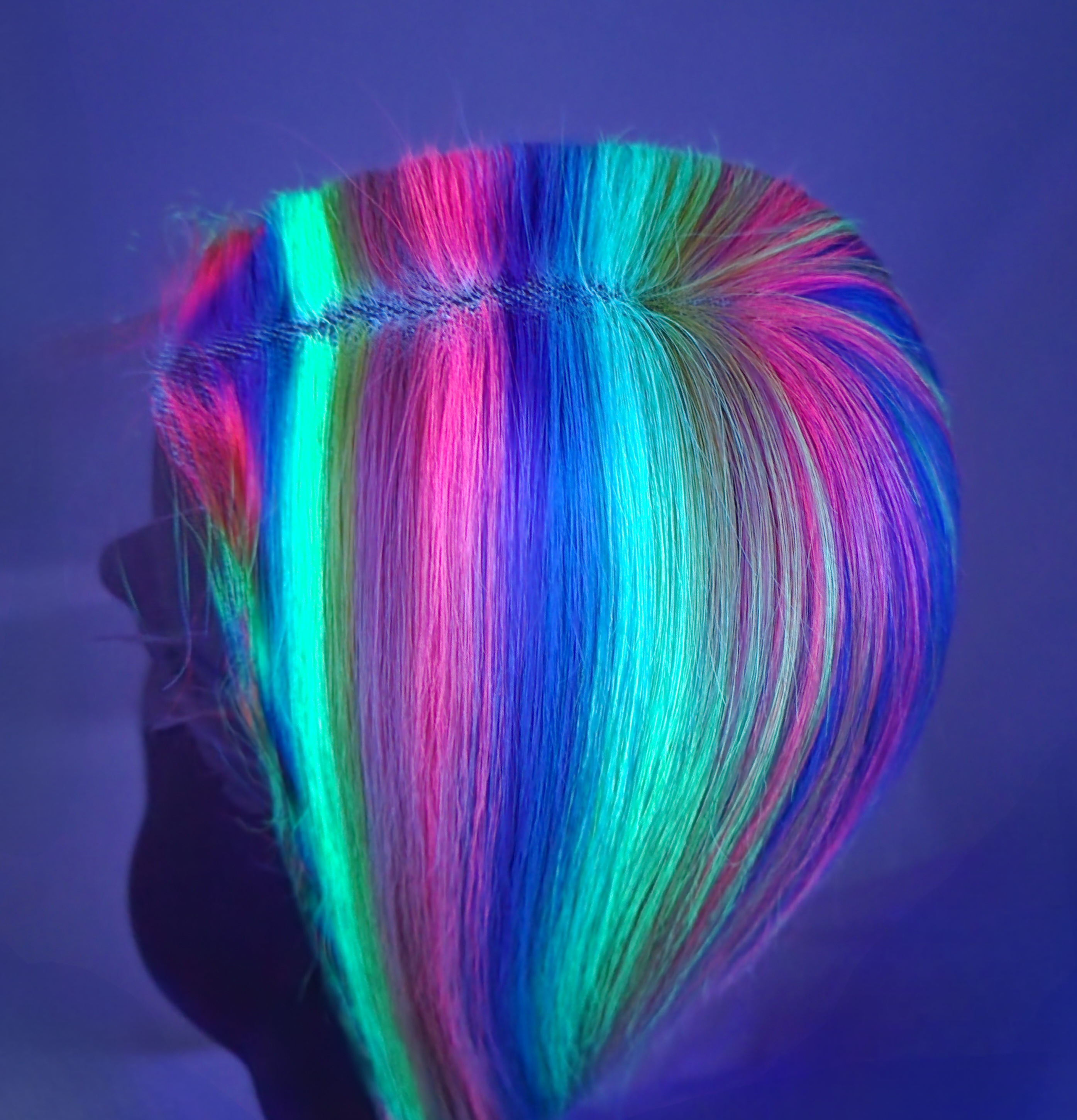 22"  13x6  Human Hair HD Lace frontal wig, Neon Rainbow prism with Black bottom section