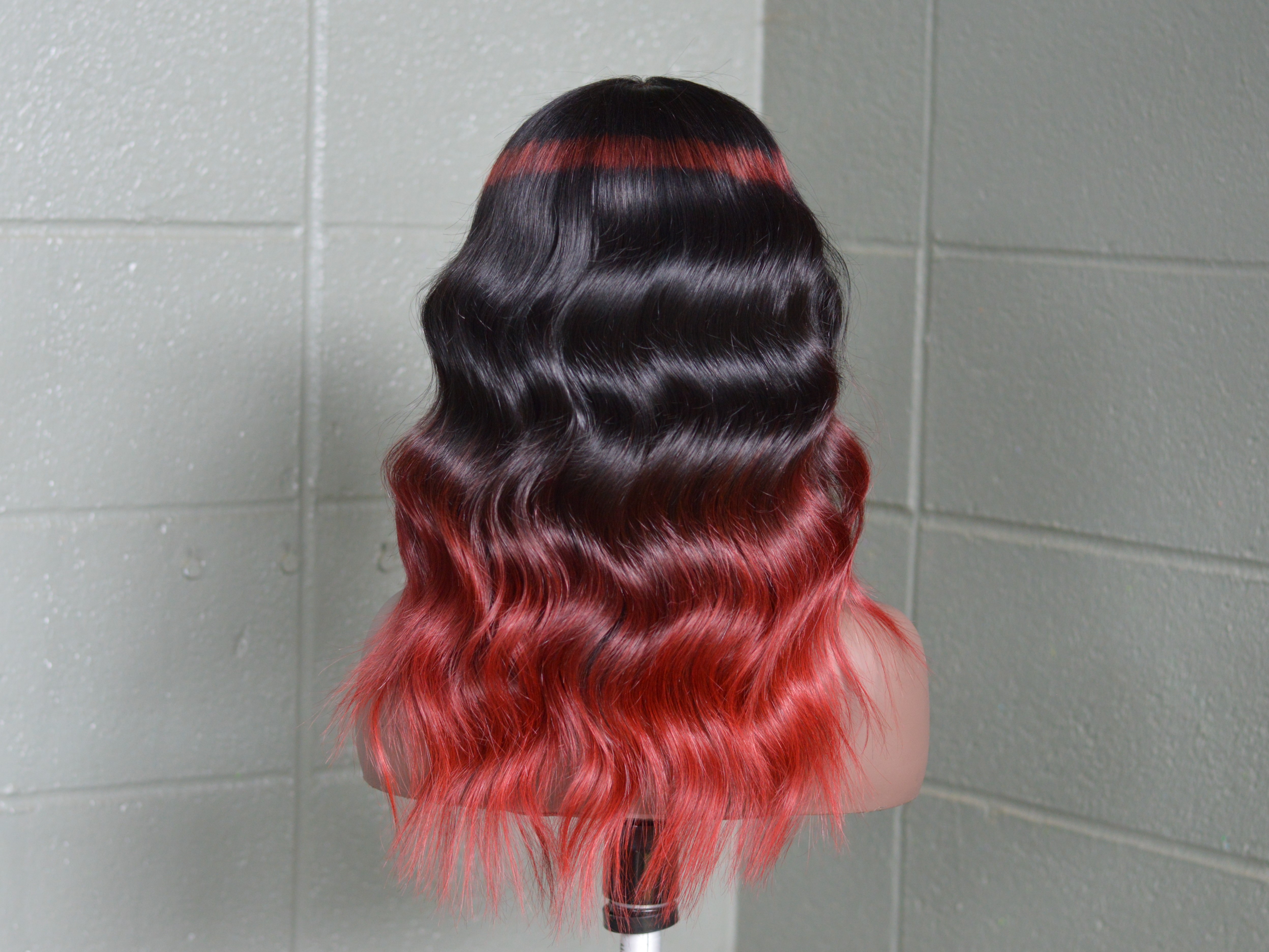16 " inch 13x6 HD Lace Frontal Human Hair Wig Dark brown with Red ombre and Red Shineline