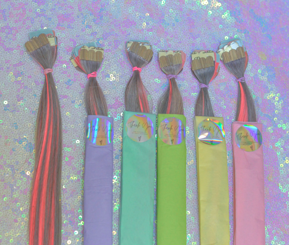 20" Tape-in Human Hair Extensions set of 7 or 5 pieces (Vibrant Rainbow or Pastel Goth)