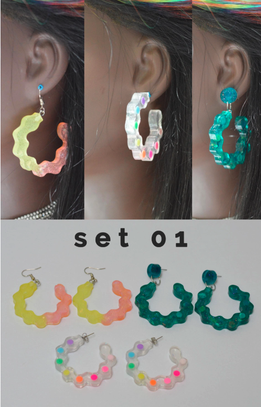 Set of 3 Pairs Handmade Colorful Glitter Acrylic Resin Earrings – Unique, Lightweight, & Trendy