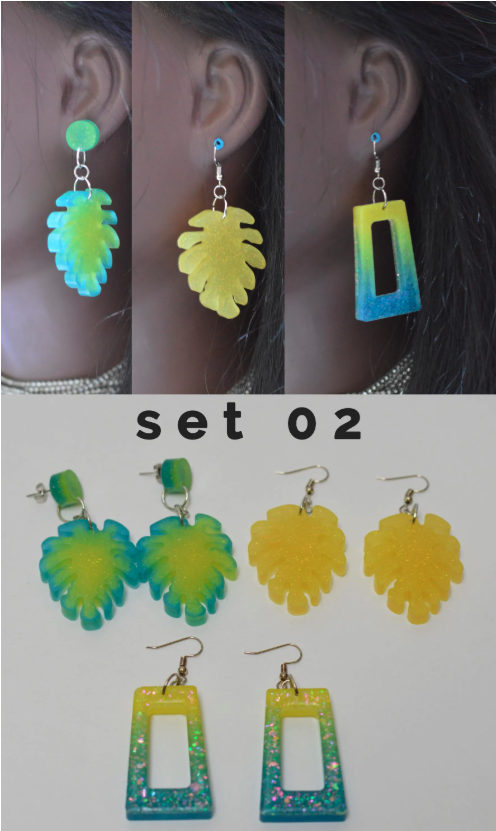 Set of 3 Pairs Handmade Colorful Glitter Acrylic Resin Earrings – Unique, Lightweight, & Trendy