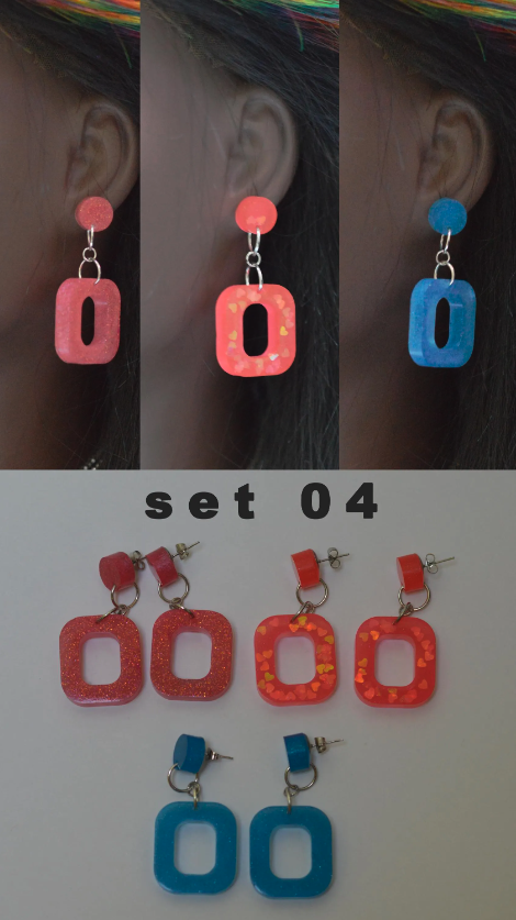 Set of 3 Pairs Handmade Colorful Glitter Acrylic Resin Earrings – Unique, Lightweight, & Trendy