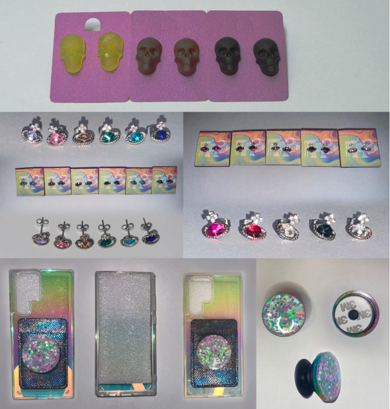 Assorted Stud Earrings Phone Spin Grip & Phone Case Samsung S22 Ultra with wallet