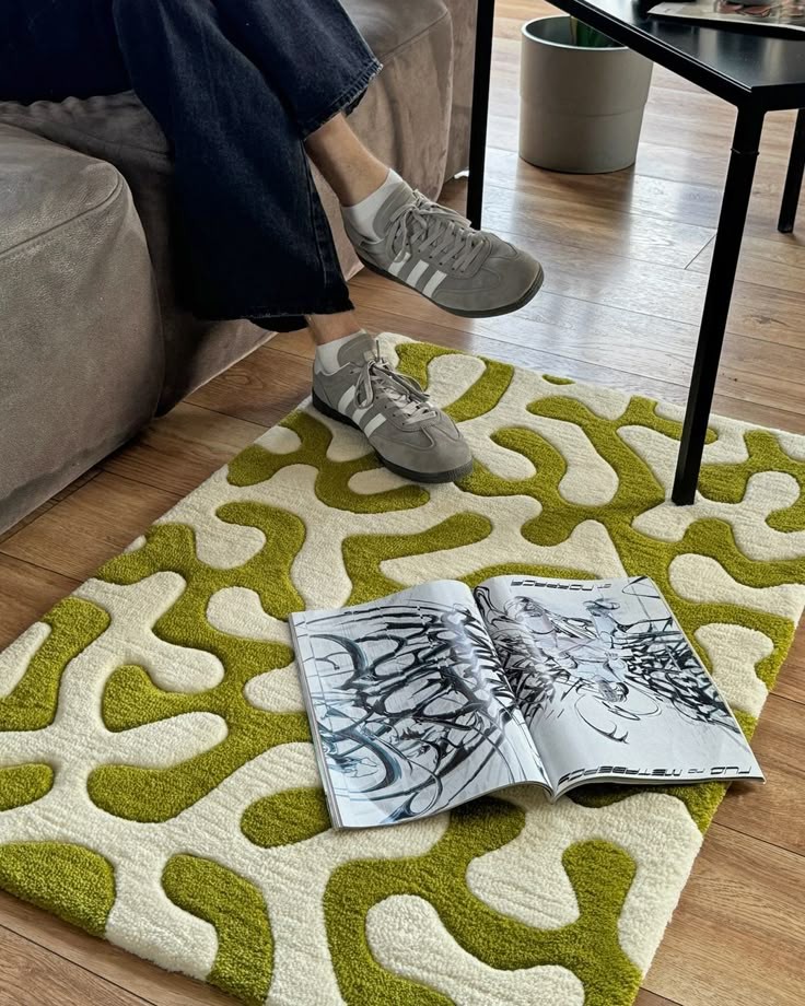 Modern Green and White Area Rug