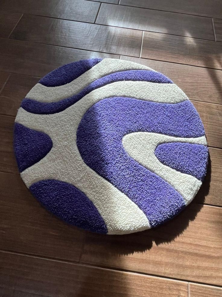 Round Purple and Cream Rug