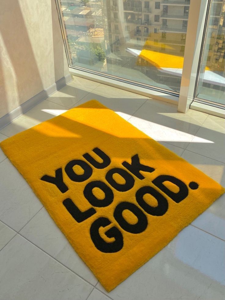 Hand Tufted Yellow Motivational Rug For Kids Room, Living Room, Bedroom