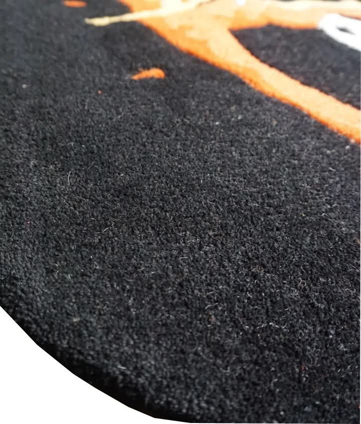 Hand Tufted Football Player Wool Rug  in vibrant orange, set against a striking dark backdrop