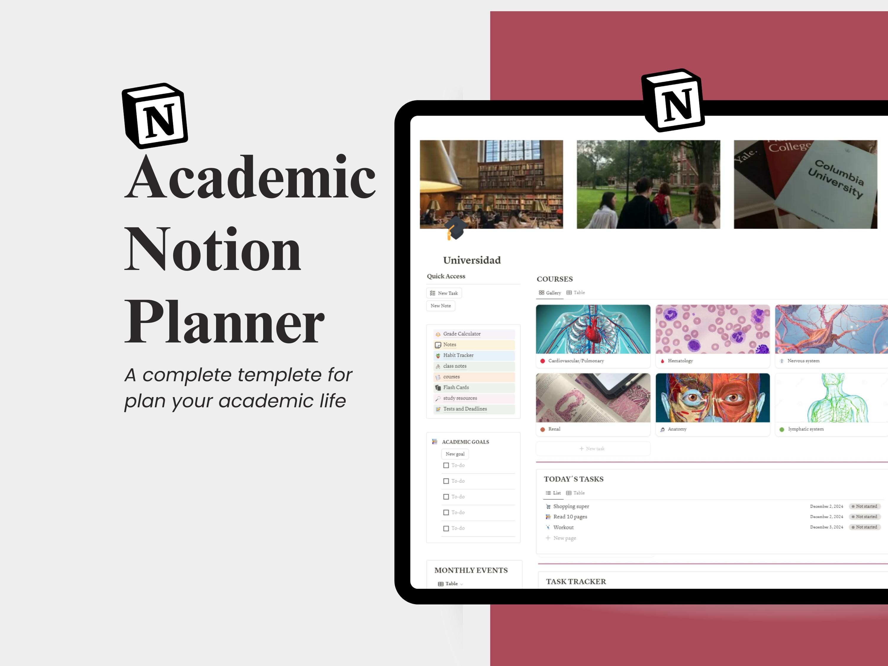 Academic Notion Planner Personalizable