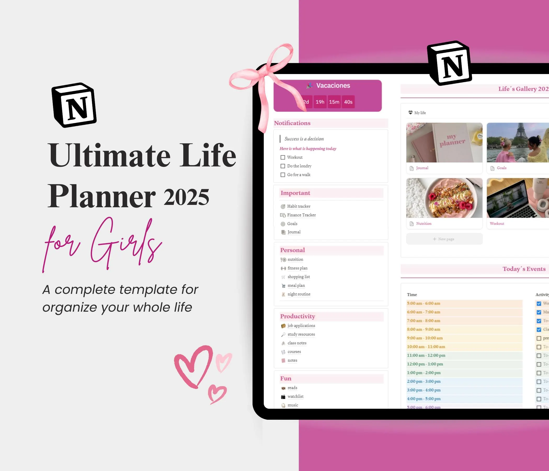 Life Planner for Girls: All-in-One Notion Template Hub