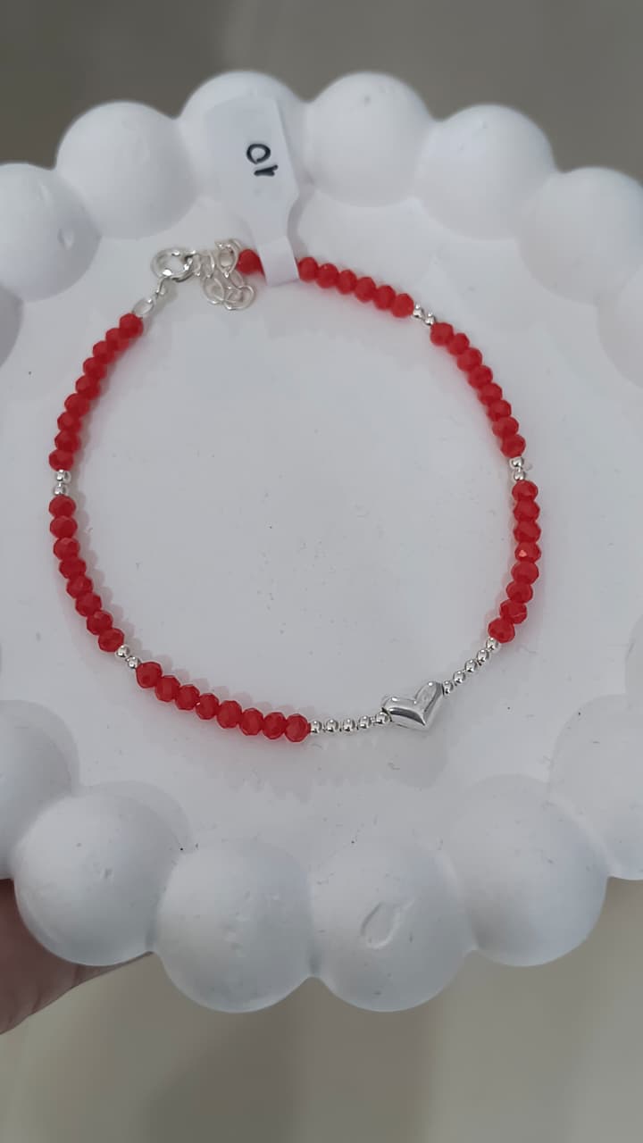Pulsera de plata con cristales y dije corazon