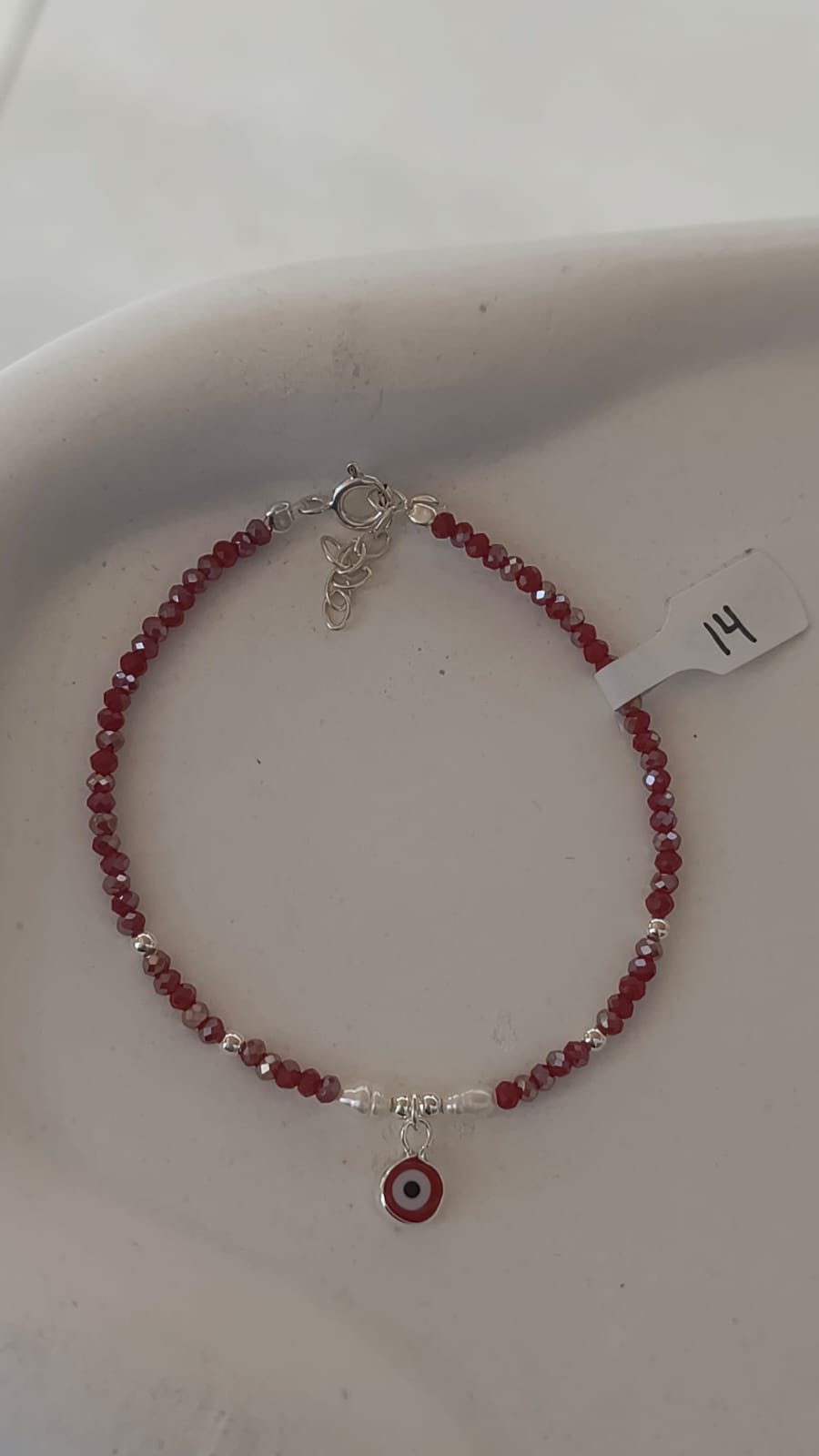 Pulsera de plata con cristales con dije ojo turco