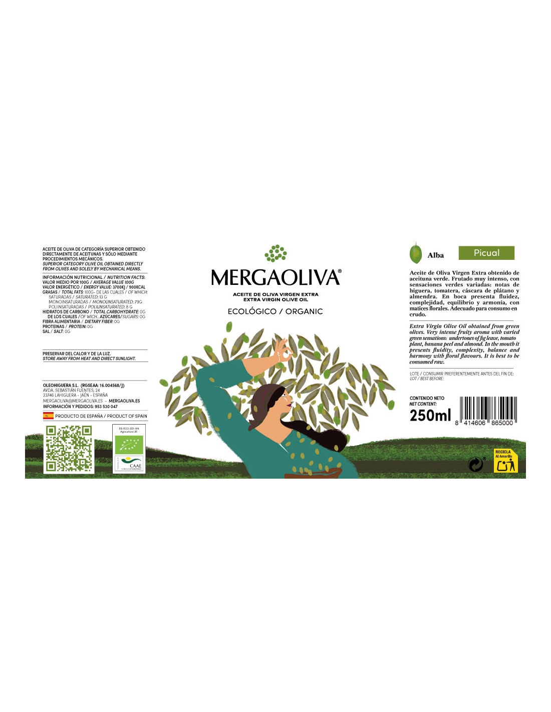 Žaliųjų alyvuogių aliejus Picual (ALBA), 250 ml / 1 L 