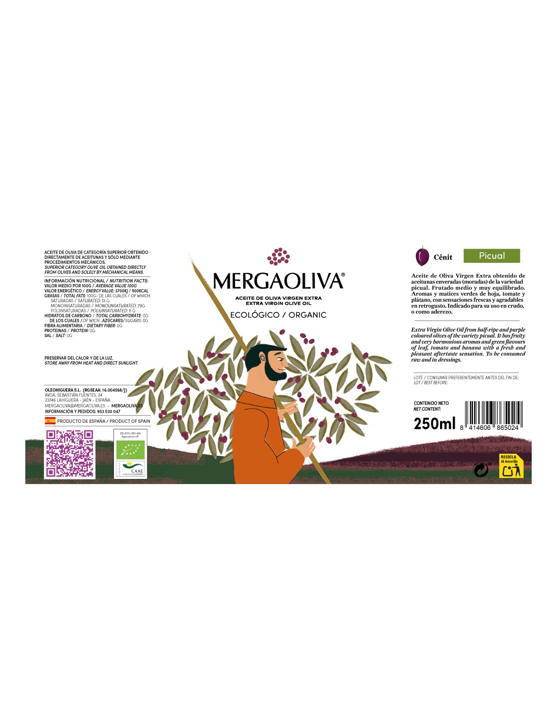 Violetinių alyvuogių aliejus Picual (CENIT), 250 ml / 1 L 