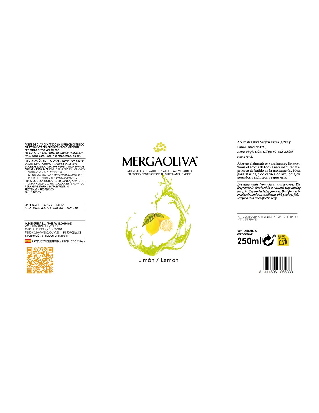 Balzaminis aliejus su citrinomis (Picual), 250 ml 