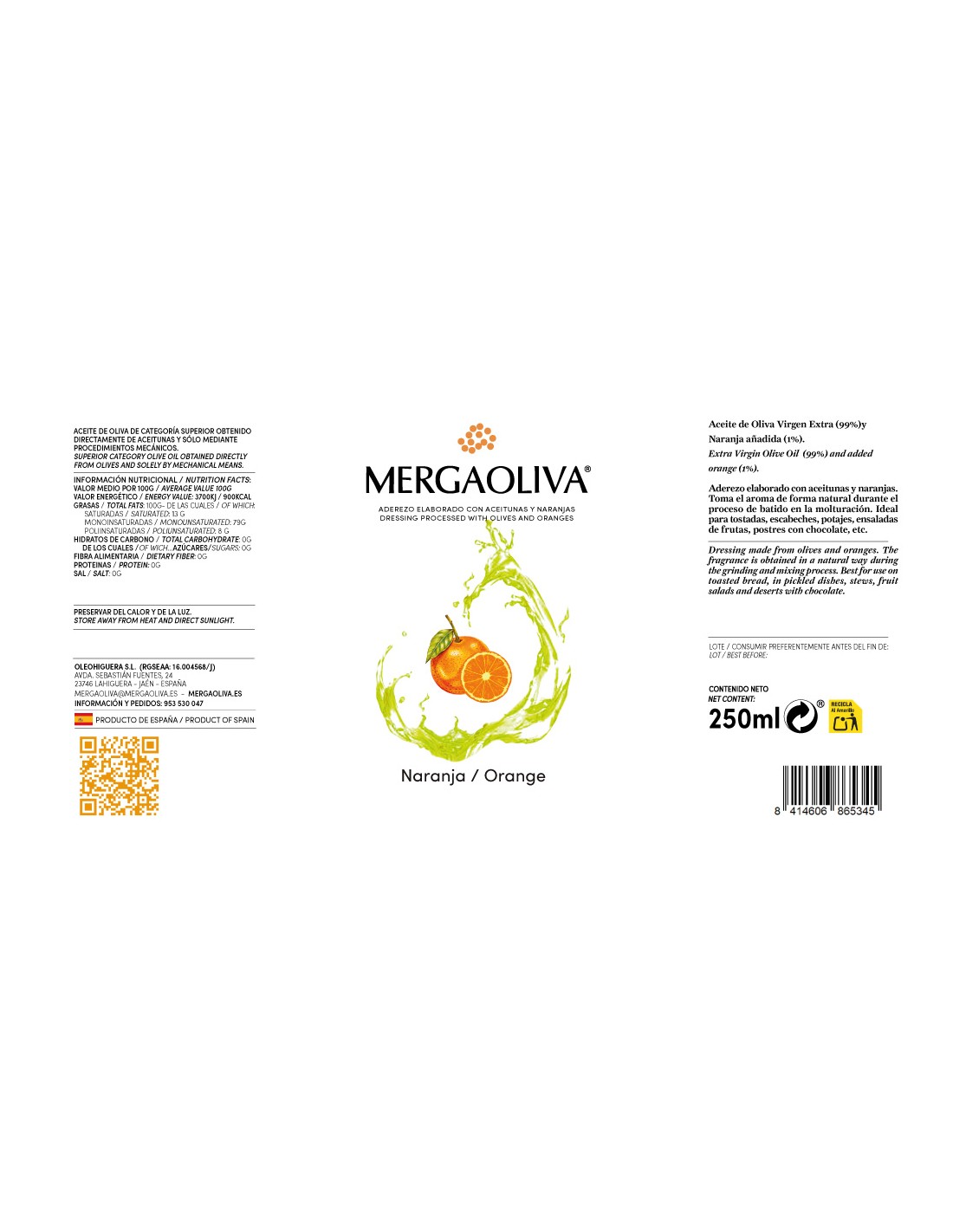 Balzaminis aliejus su apelsinais (Picual), 250 ml 