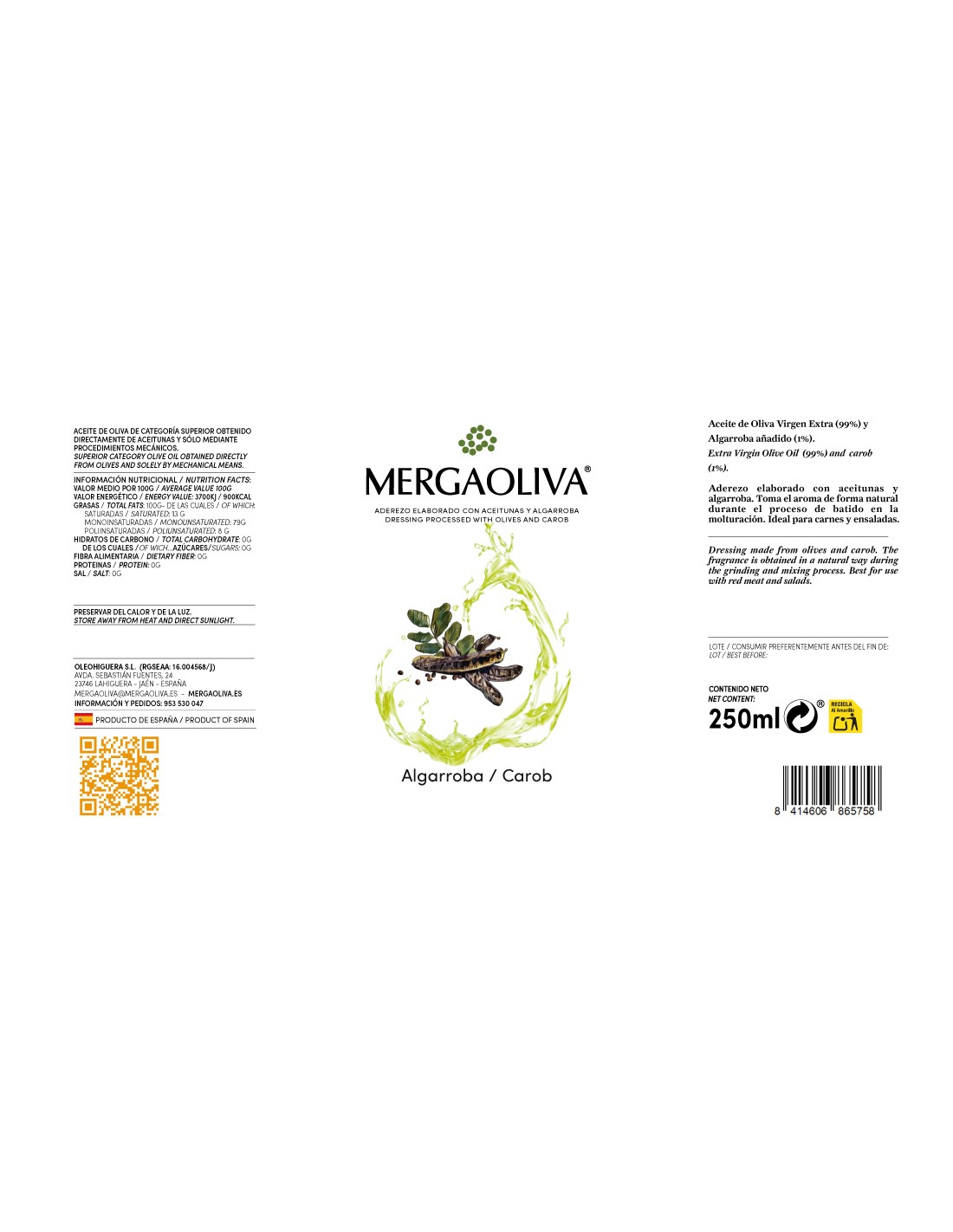 Balzaminis aliejus su karobomis (Picual), 250 ml 