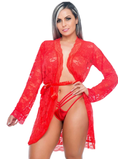Bata de encaje roja