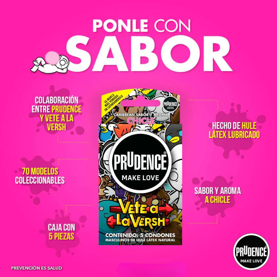 Condones Prudence Vete a La Versh Sabor y Color Chicle x 5