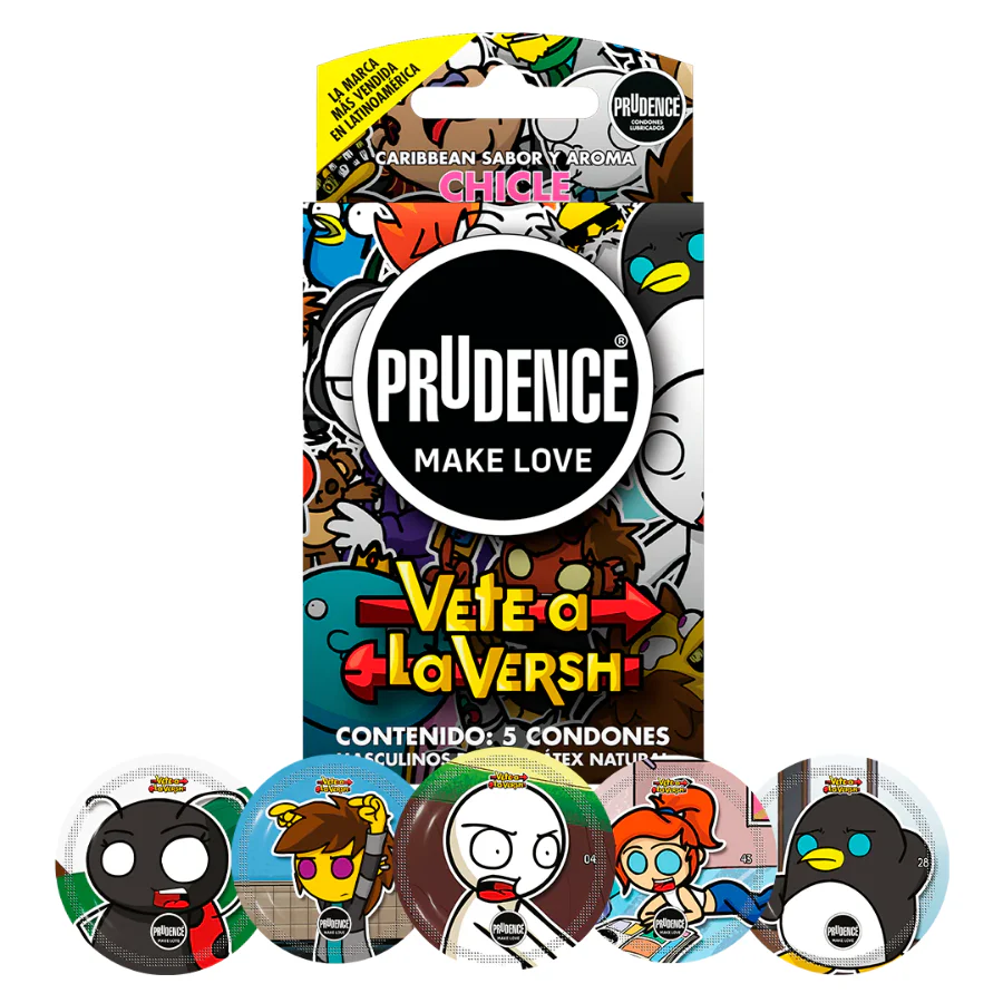 Condones Prudence Vete a La Versh Sabor y Color Chicle x 5