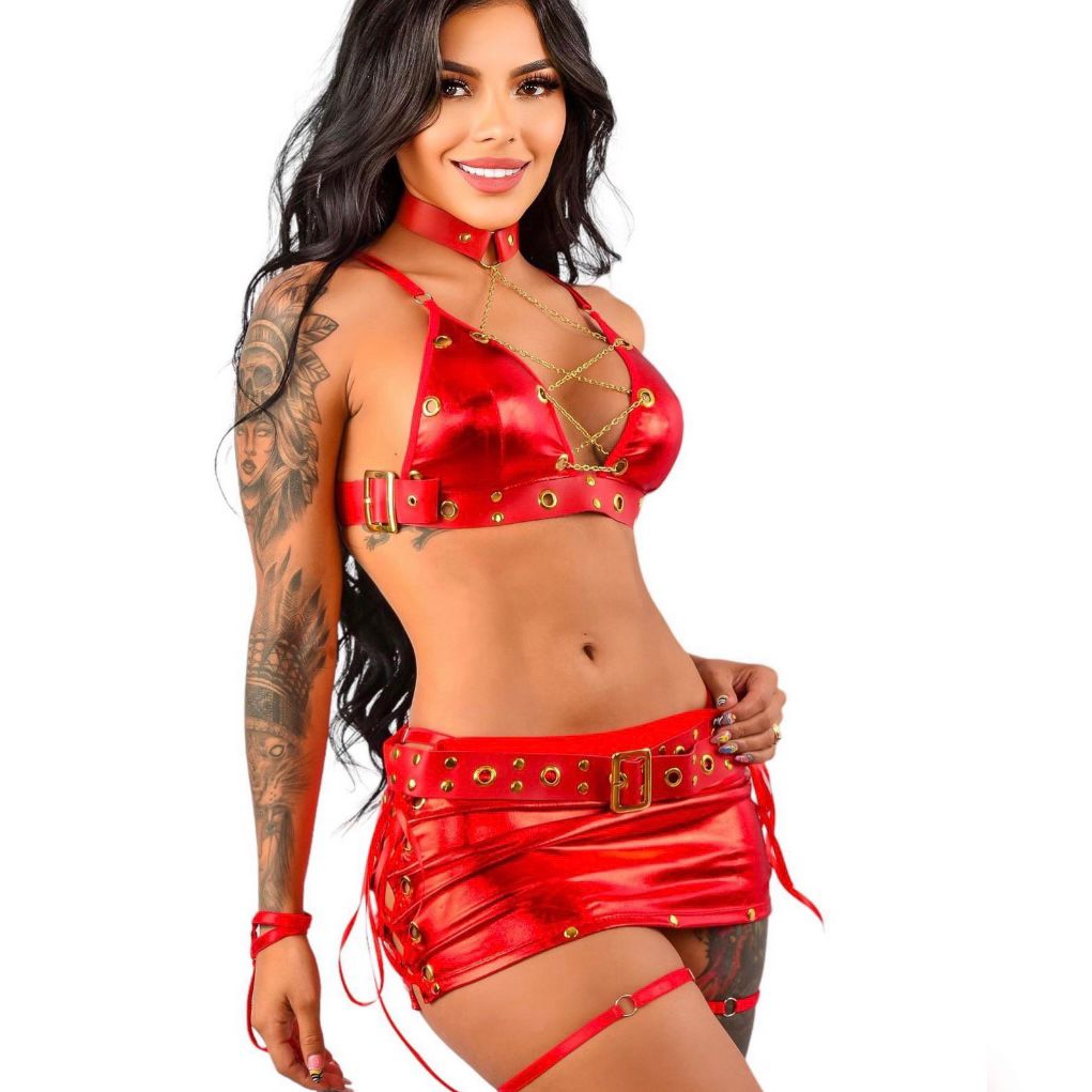 Conjunto de lencería rojo lame