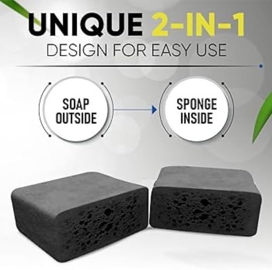 Charcoal Exfoliating Soap Sponge 2-Pack (T.Taio Esponjabon) + Soap Tray: Deep Cleansing